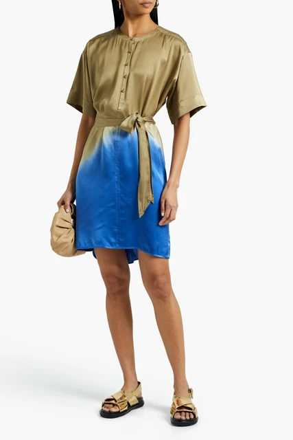RRP€450 ATM ANTHONY THOMAS MELILLO Silk Satin Tunic Dress Size M Dip Dye Belted