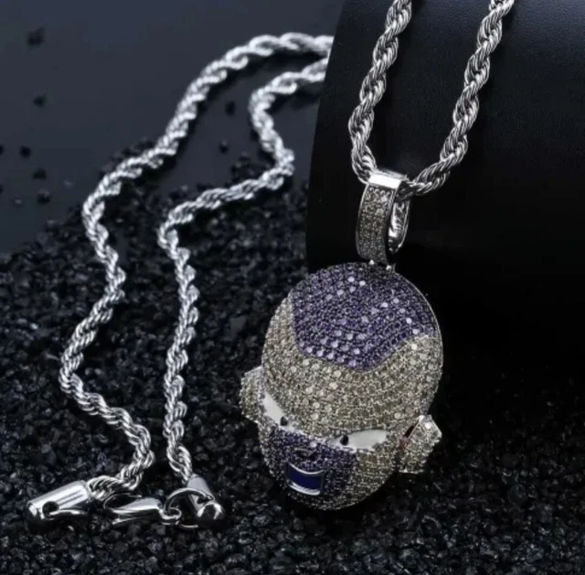 Silver Iced Out CZ Dragon Ball Z Frieza Pendant Chain Necklace Men Women Bling