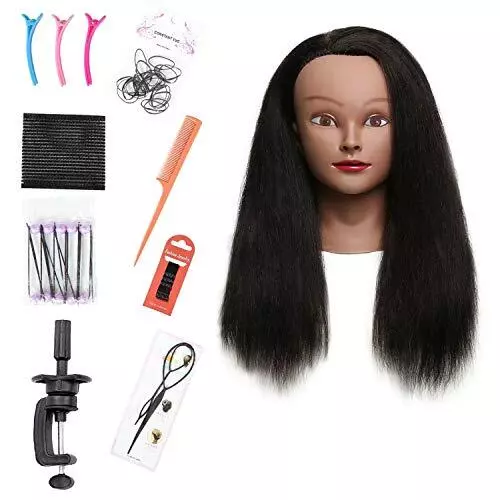 Cabeza de maniquí con cabello 100% real 16 pulgadas peluquero muñeca cosmetología