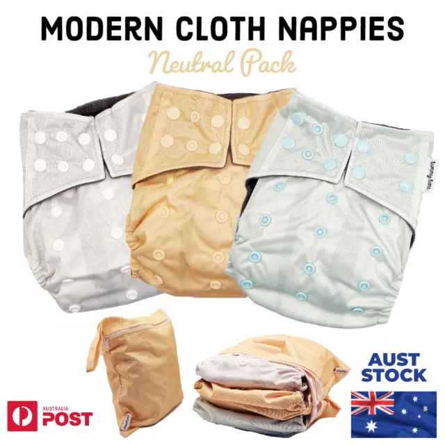 Modern Cloth nappy Reusable Bamboo Nappies with 5 layer inserts Australian MCN