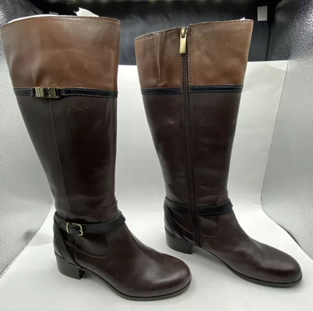 Bandolino Leather Riding Boots 2 Tone Brown Cordovan Tall Womens  Sz 7M 14140613