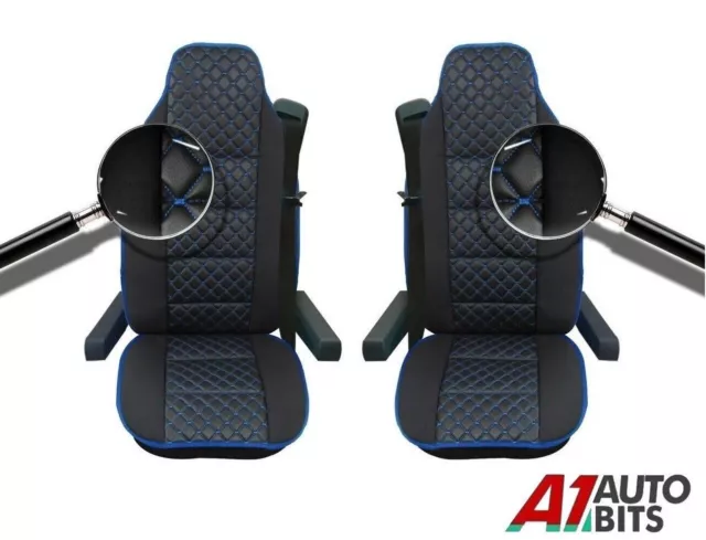 2X Seat Covers Premium Black Leatherette & Fabric For Mercedes Actros Axor Atego