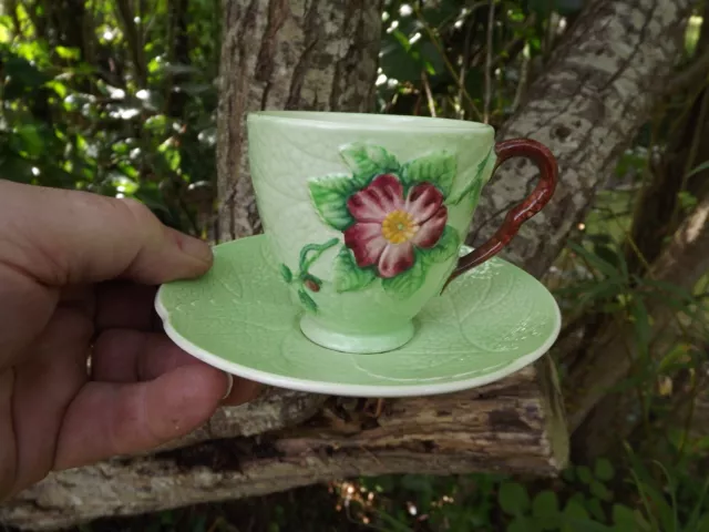 1930s Carlton Ware Cup & Saucer in Green Wild Dog Rose design. Australian design