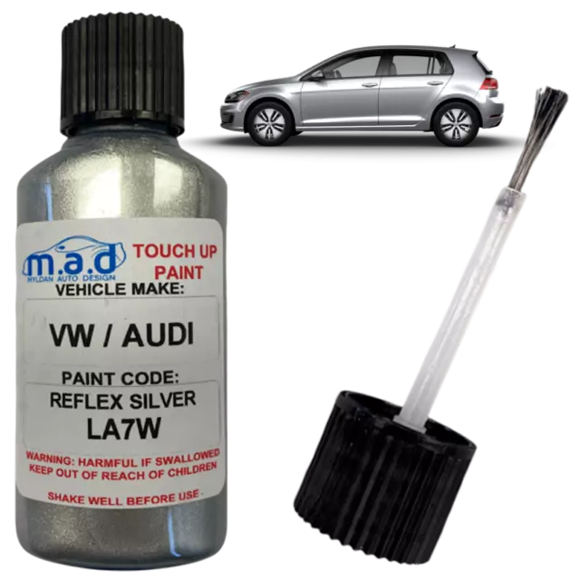 VW Reflex Silver LA7W Touch Up Kit Bottle Brush Repair Paint Chip Scratch 30ML