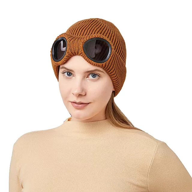 Männer Frauen Winter Strickmütze mit Brille Beanie Ski thermische warme Mütze 3