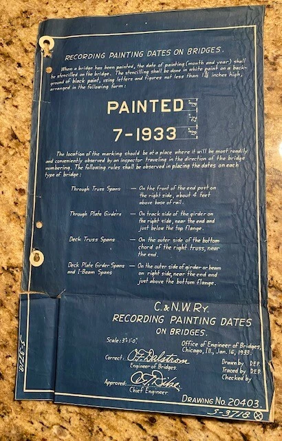 RARE Antique Chicago & North Western Railway Bridge Painting Blueprint Railroad