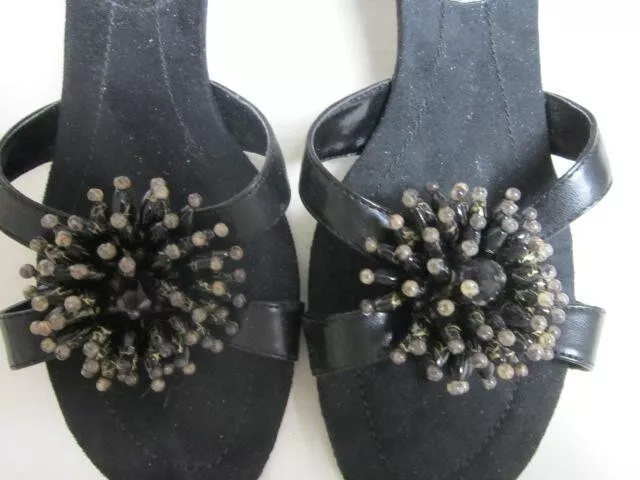 ANN MARINO KITTEN Heel Dress Slides -Caress- Black Beaded Size 10M- New ...
