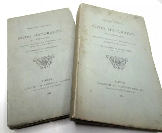 CH. DE BEAUREPAIRE RECUEIL NOTES ARCHEOLOGIQUES 1888-92 Illustré NORMANDIE ROUEN