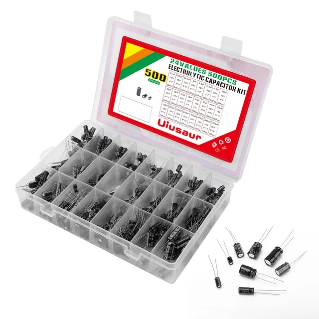 500pcs Electrolytic Capacitor Assortment Kit for Industrial Electrical & Arduino