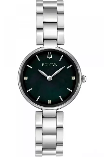 Bulova 96P204 Gallery Diamond Ladies Steel Green Dial Watch NEW WITH TAGS BOXED