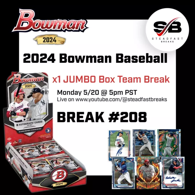 LOS ANGELES DODGERS 2025 Bowman Baseball 1 JUMBO Hobby Box Team Break