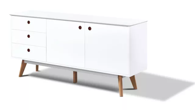 Cabinet Sideboard Cupboard Storage Unit Organiser Belgium White W/ Beech Legs