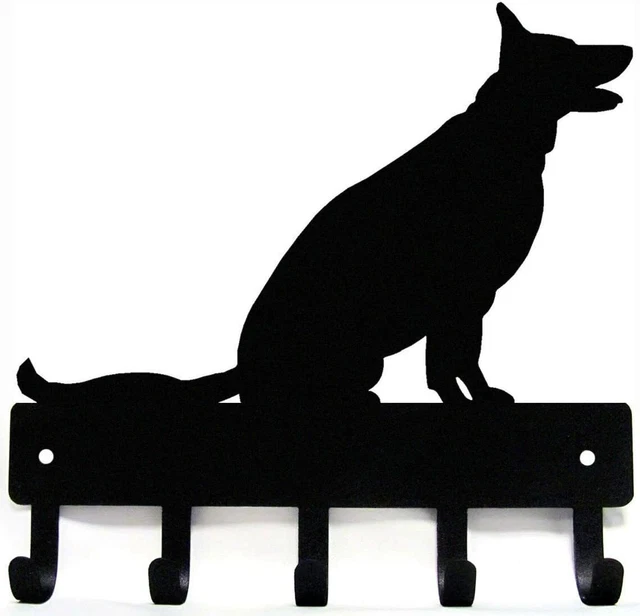 German Shepherd Sitting - Key Rack-6 inch/9 inch Metal Wall Art Dog Leash Hanger