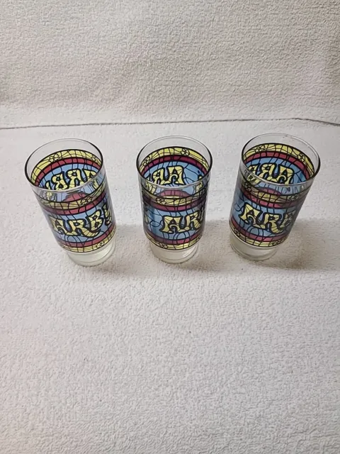 Vintage Arbys Restaurant  Stained Glass Tumblers 12 Oz. Set Of 3 ‘70s Classic