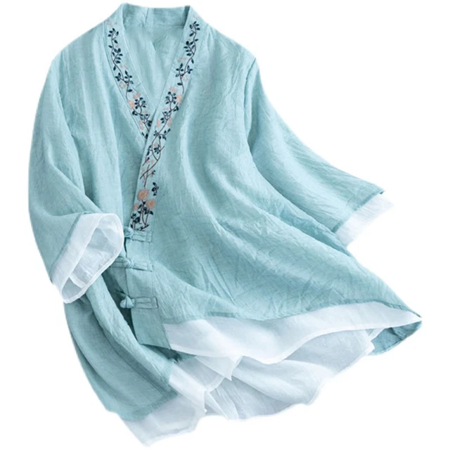 Donna Etnico Floreale Camicia Blusa Cardigan Kimono Cinese Hanfu Ttang Vestiti