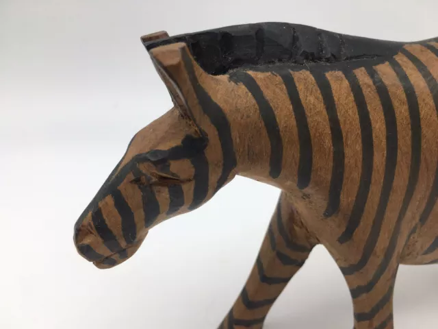 Vintage Hand Carved Wood Zebra Figurine 2