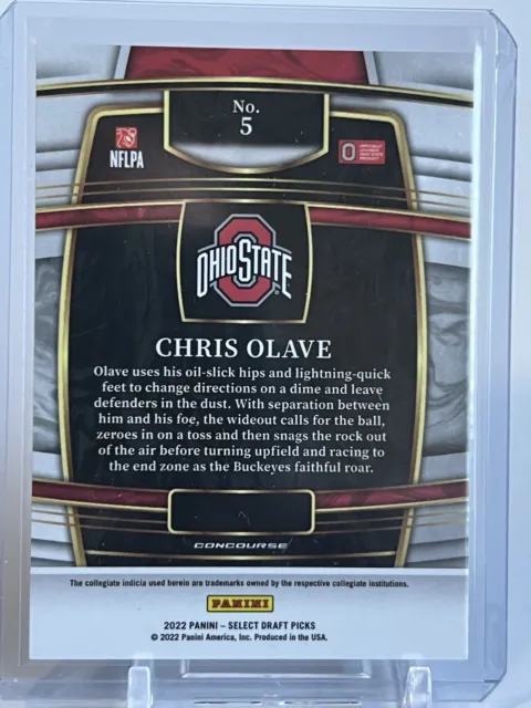 CARTE RECRUE BLEUE Chris Olave 2022 Select Draft Picks #5 Ohio State ...