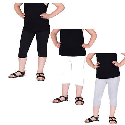 Children Cropped Cotton Leggings 3/4 Length, Basic Plain Capri Pants Age UK 3-12