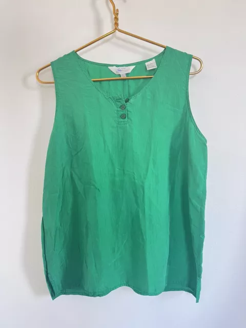 Vintage 100% Silk Shirt Womens Size Medium Tank Top Blouse Green Blair Boutique