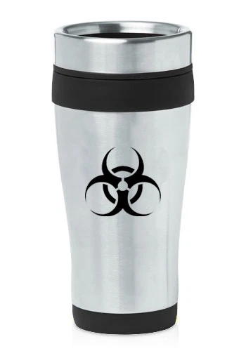Stainless Steel Insulated 16oz Travel Mug Coffee Cup Biohazard