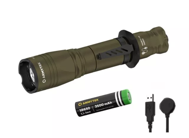 New Armytek Dobermann Pro Olive (Warm) Magnet USB 1400 Lms LED Flashlight Torch