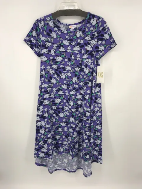 Lularoe Carly Mickey Mouse Print High Low Hem Dress Womens Size XXS NWT