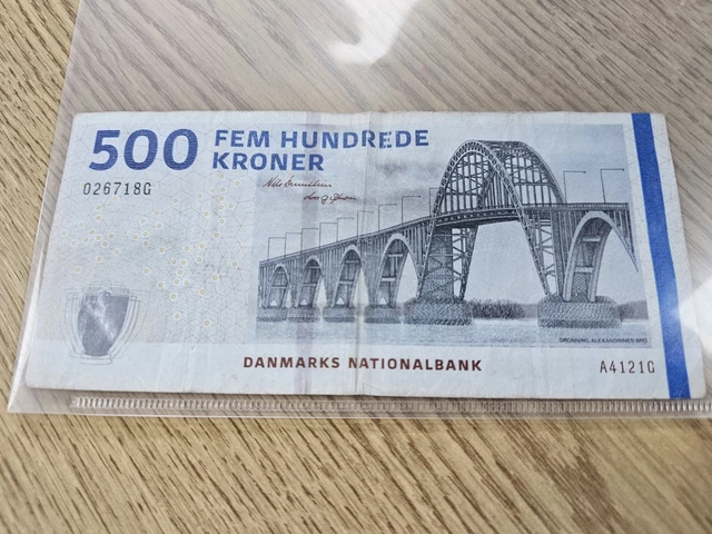 DANISH KRONER 500 Note Denmarks Nationalbank Serie 2009 A5 Good danish-kroner-500-note-denmarks-nationalbank-serie-2009-a5-good