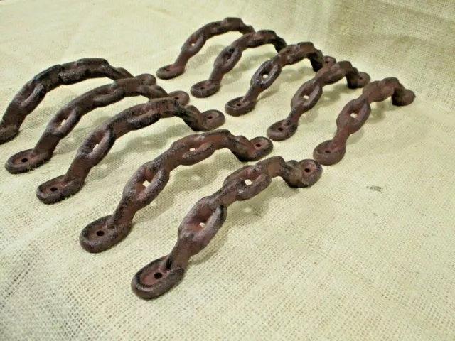 10 Large Cast Iron Antique style CHAIN Barn Handle, Gate Pull, Shed Door Handles 2