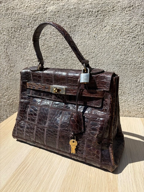 Croco Noir Sac En Croco Vintage Sac à Main Vintage En Crocodile