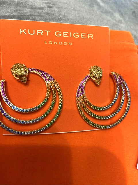 KURT GEIGER LONDON Signature Gold Tone Eagle Multi Crystal Spiral Hoop Earrings 3
