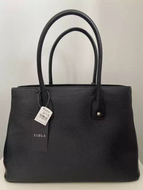 FURLA Black Leather Serena Purse/Bag/Tote,NWT,Neiman Marcus,Dual Leather Handles