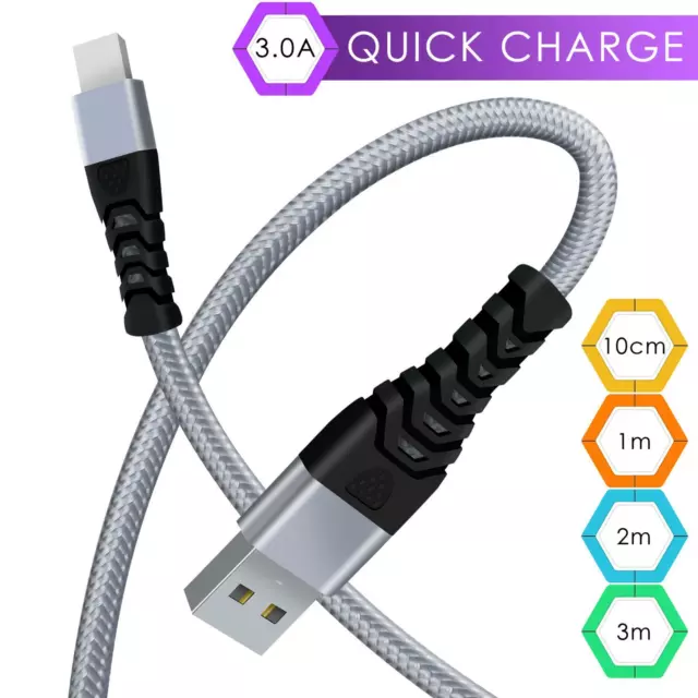 Heavy Duty Braided 3M 2M USB Charger Cable For iPhone 14 13 12 SE 11 PRO 8 7 6 X