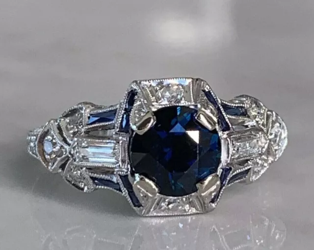 2Ct Round Cut Created Blue Sapphire Womens 14k White Gold Plated Engagement Ring