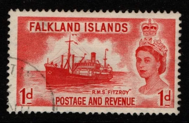 Falkland Islands 1955 1957 Queen Elizabeth II 1d HMS Fitzroy SG188 Used