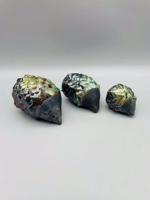 3 small handmade carved stone/mineral? hedgehog figurines ornaments