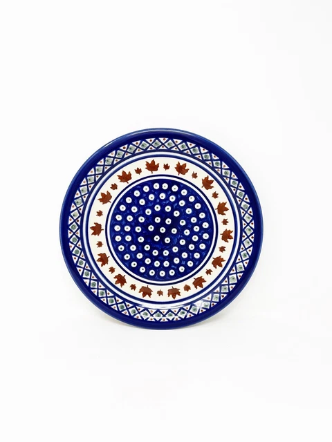 Polish Pottery Boleslawiec Plate 8D 10.75" Hand Made Maple Leaf Peacock Design