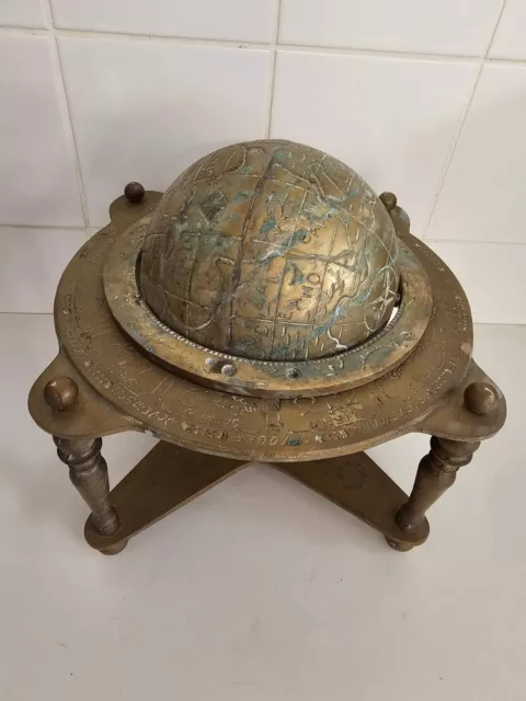 Vintage English Solid Brass Zodiac Globe With Stand