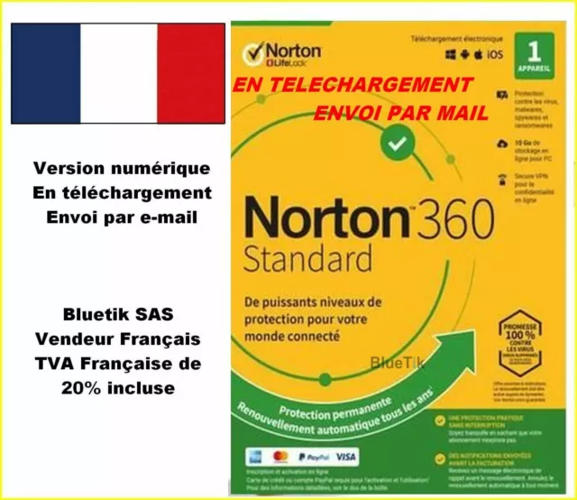 Avec CB NORTON 360 STANDARD 2024 ESD 1 Appareil 1APP 1 AN - 10GB CLOUD par email