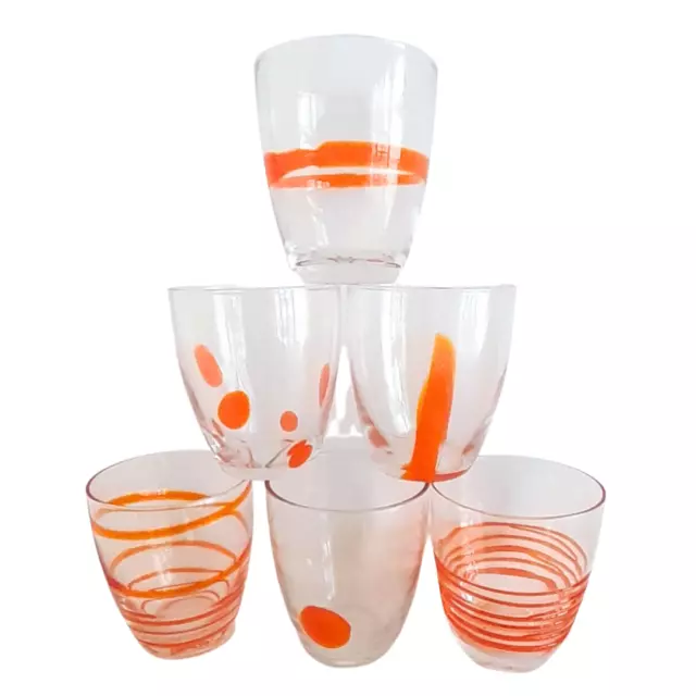 Set de 6 Vasos de Agua 300 ml, Copas de zumo vidrio transparente y naranja