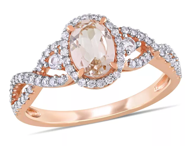 7/10 Carat (ctw) Morganite Crossover Ring 10K Rose Gold with Diamonds