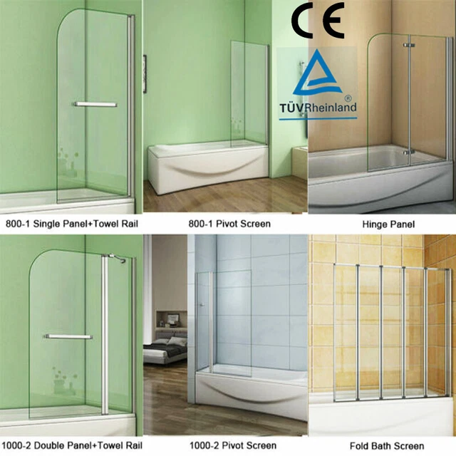 NEW 800-1000X1400MM GLASS Over Bath Hinge Pivot Folding Shower Screen ...
