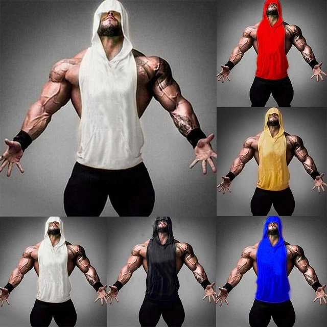 Canottiera Uomo Canotta Fitness Felpa con Cappuccio Girocollo Tinta Unita Maglia