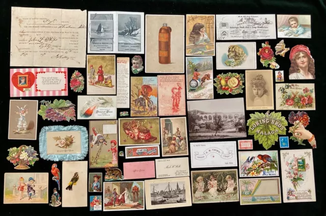 Lot of 54 Victorian Trade Cards and Miscellaneous Ephemera