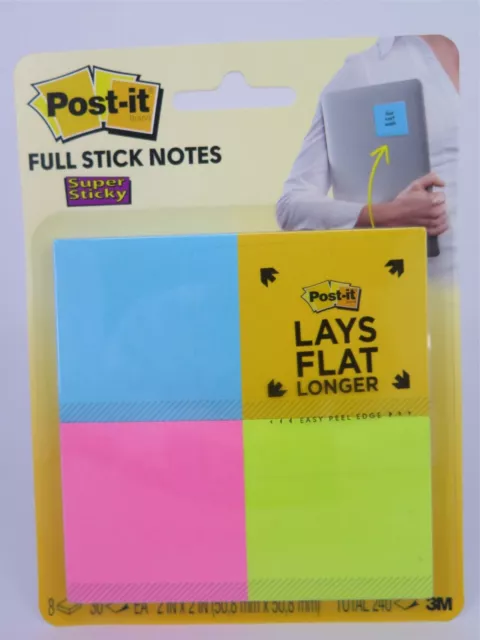 8 Pk Post-it Super Sticky Full Adhesive Notes Asst Brights 50 x 50mm F220-8SSAU