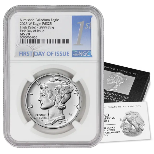 PRE-SALE 2023-W $25 Palladium Eagle NGC MS70 First Day of Issue w/ OGP