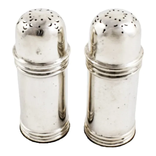 Antique pair Victorian sterling silver pepper salt shakers with ribbed girdles