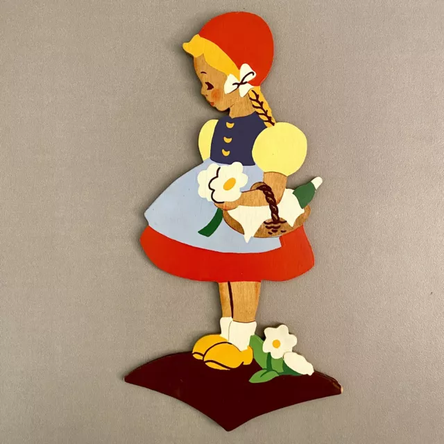 Mid-Century Rotkäppchen Figur 1950er Mertens-Kunst 21cm Märchen-Holzbild Deko