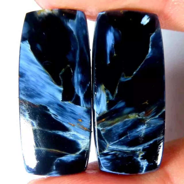 22.50Cts.100%Natural Blue Pietersite Matched Pair Cushion Cab 11x25x4mm Gems