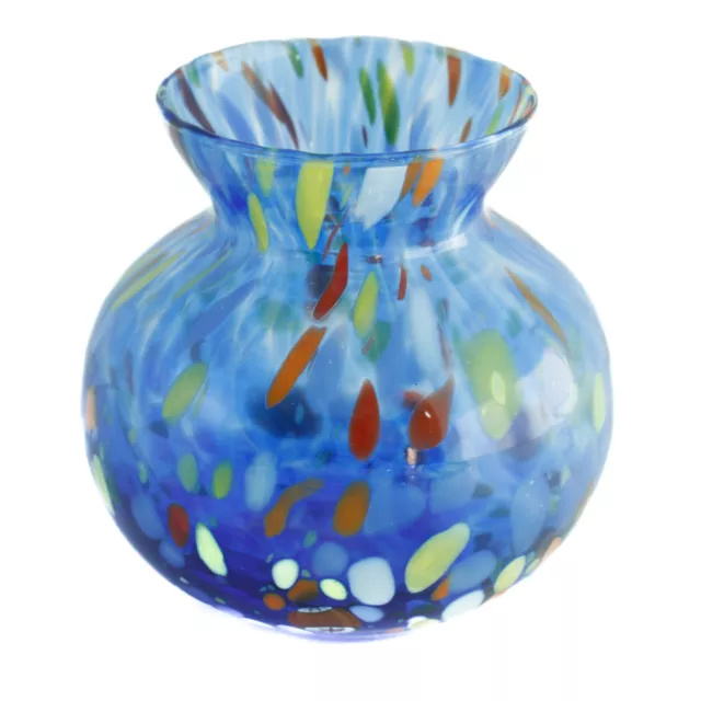 Murano Vase en Verre Ou Bougeoir Bleu Jaune Multi Main Fabriqué