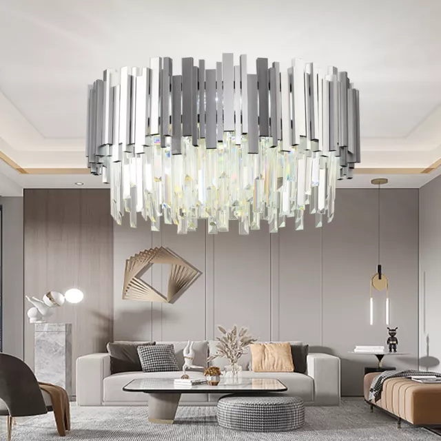Modern Crystal Chandelier,Living Room LED Ceiling Light,Silber Pendant Lamp